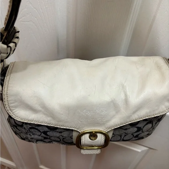 Coach Y2K L0773-11772 Bleeker Denim Signature C Flap Satchel w White Leather GUC - Picture 13 of 16